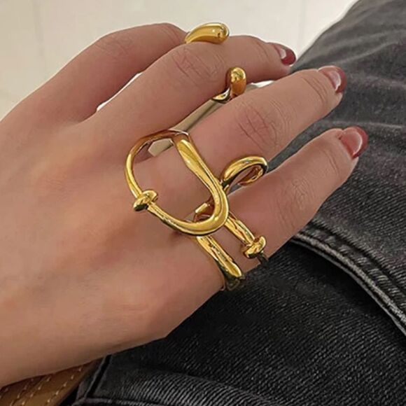 The Extra Abstract statement geometric ring in yellow gold plating over 925 - Picture 7 of 8